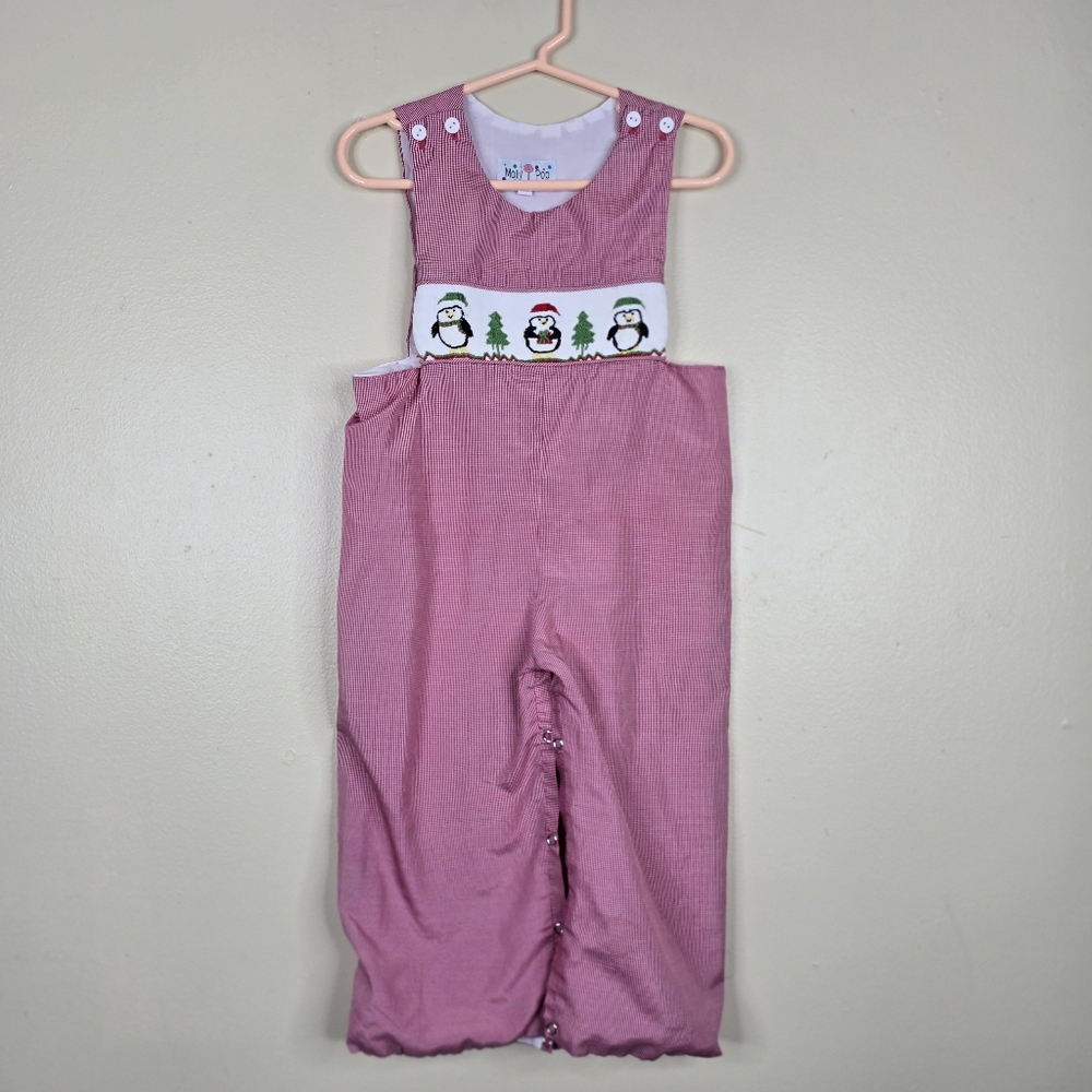 Molly Pop gingham smocked penguin christmas romper size 2t